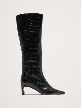 Italian Embossed Leather Mid-Heel Boot | Banana Republic (CA)