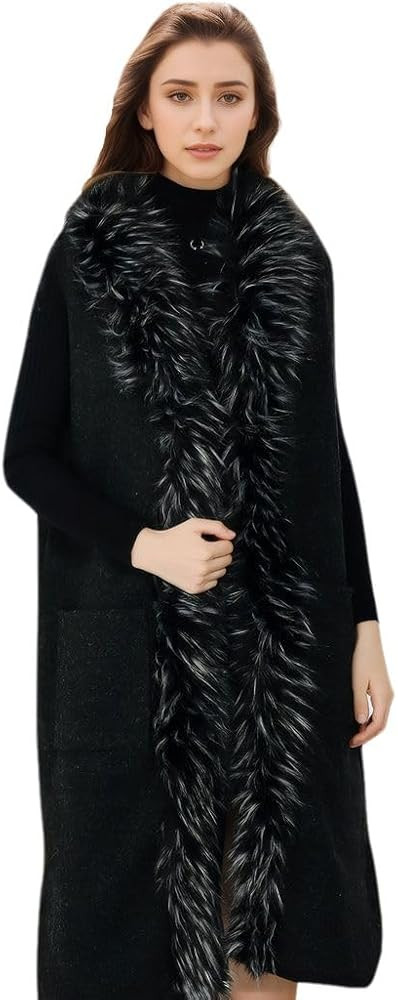 Womens Long Waistcoat Fuax Fur Trim Winter Vest Sleeveless Cardigan | Amazon (US)