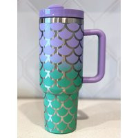 40Oz Laser Engraved Mermaid Tumbler With Handle, Lid, & Straw | Etsy (US)