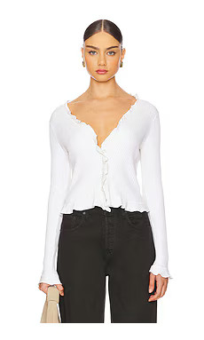 LA Made Sweet Serenade Ruffle Cardigan in Dove from Revolve.com | Revolve Clothing (Global)
