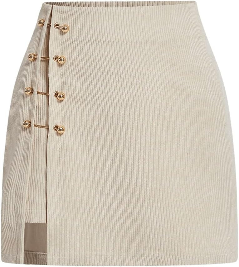 Floerns Women's Solid Split Hem Grommet Eyelet Skirt A Line Mini Skirt | Amazon (US)