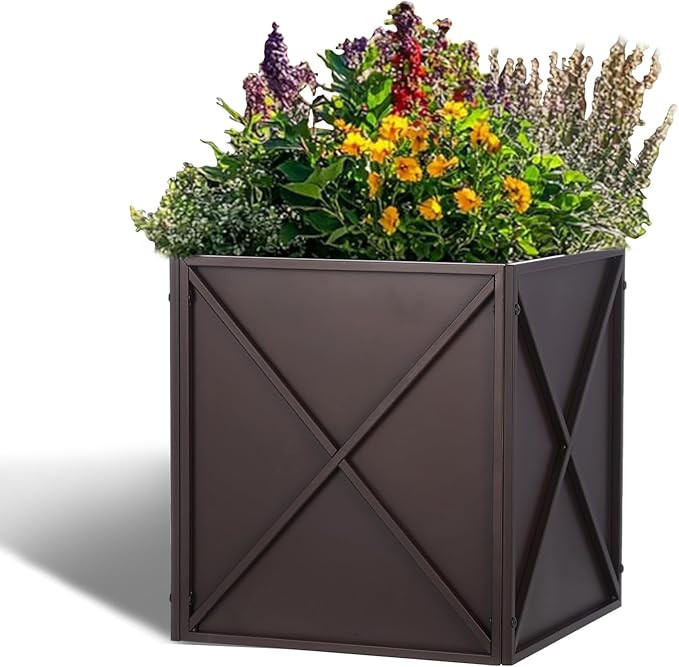 SUNNYPARK Large Metal Planter Box 17”x 17”x 18”, Square Modern Brown Metal Planter Box Heav... | Amazon (US)