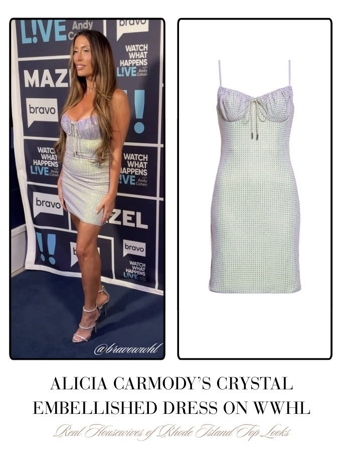 Alicia Carmody's Crystal Embellished Dress on #WWHL 📸= @bravowwhl 

 