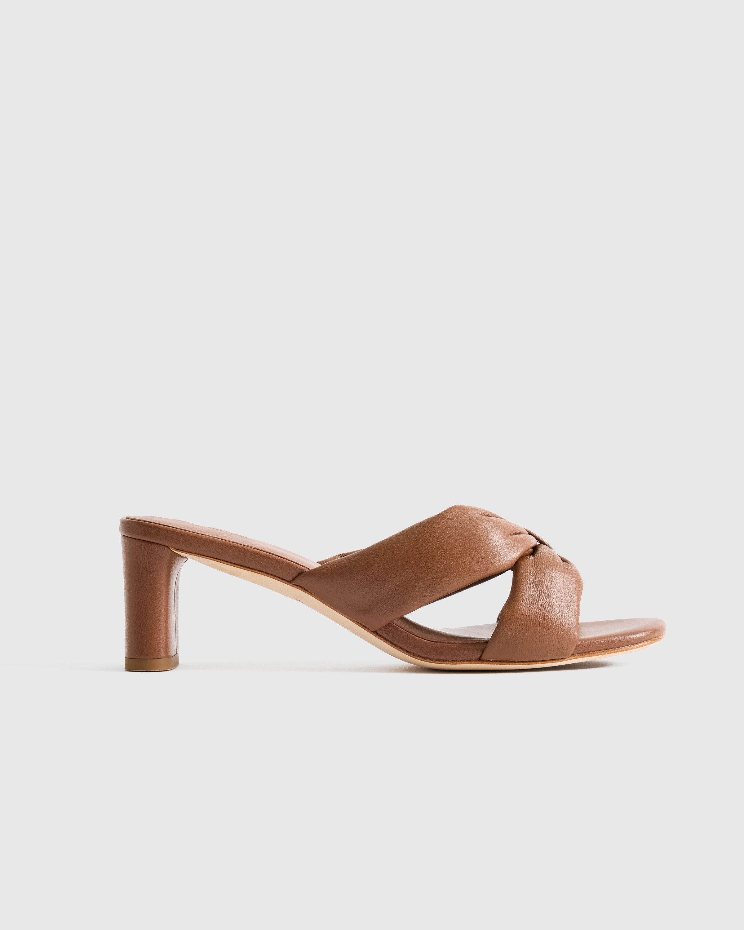 Italian Leather Twist Mid Heel Mule in Cognac | Quince