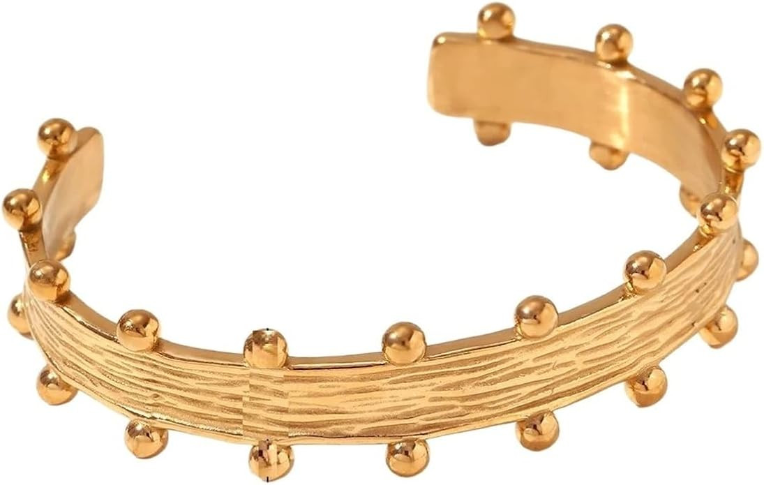 New 2025 Statement Stainless Steel Golden Wide Open Cuff Bracelet Bangle Texture Metal 18K Pvd Pl... | Amazon (US)