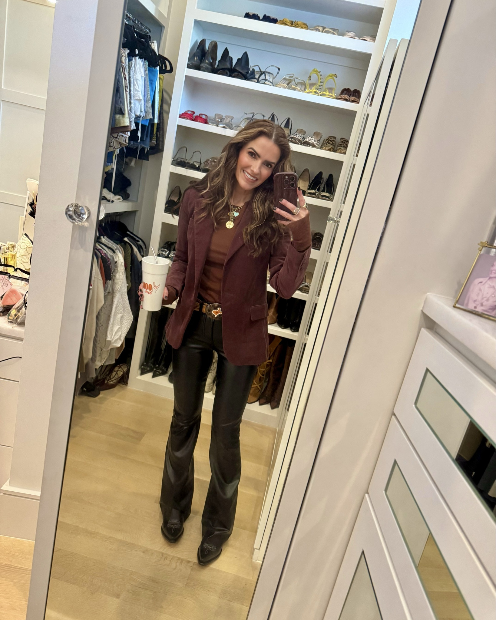 off to do one of my very favorite things...watch my horns play #gameday attire linked here🤎🤘🏾

shop my go to chic #ootn: my fav faux leather pants (i own in several colors) run tts im wearing a 25. 

& one my fav tops i own in several colors w comfy & warm hand covers too, runs tts wearing a small 

+ chic blazer (that also comes w matching pants) & you will not believe the price! 

& my must-have cowboy boots! 

#LTKSaleAlert #LTKWorkwear #LTKShoeCrush