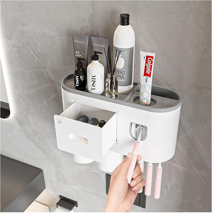 Aeakey Wall-Mounted Toothbrush Holders with Automatic Toothpaste Dispenser - Multifunctional Spac... | Amazon (US)