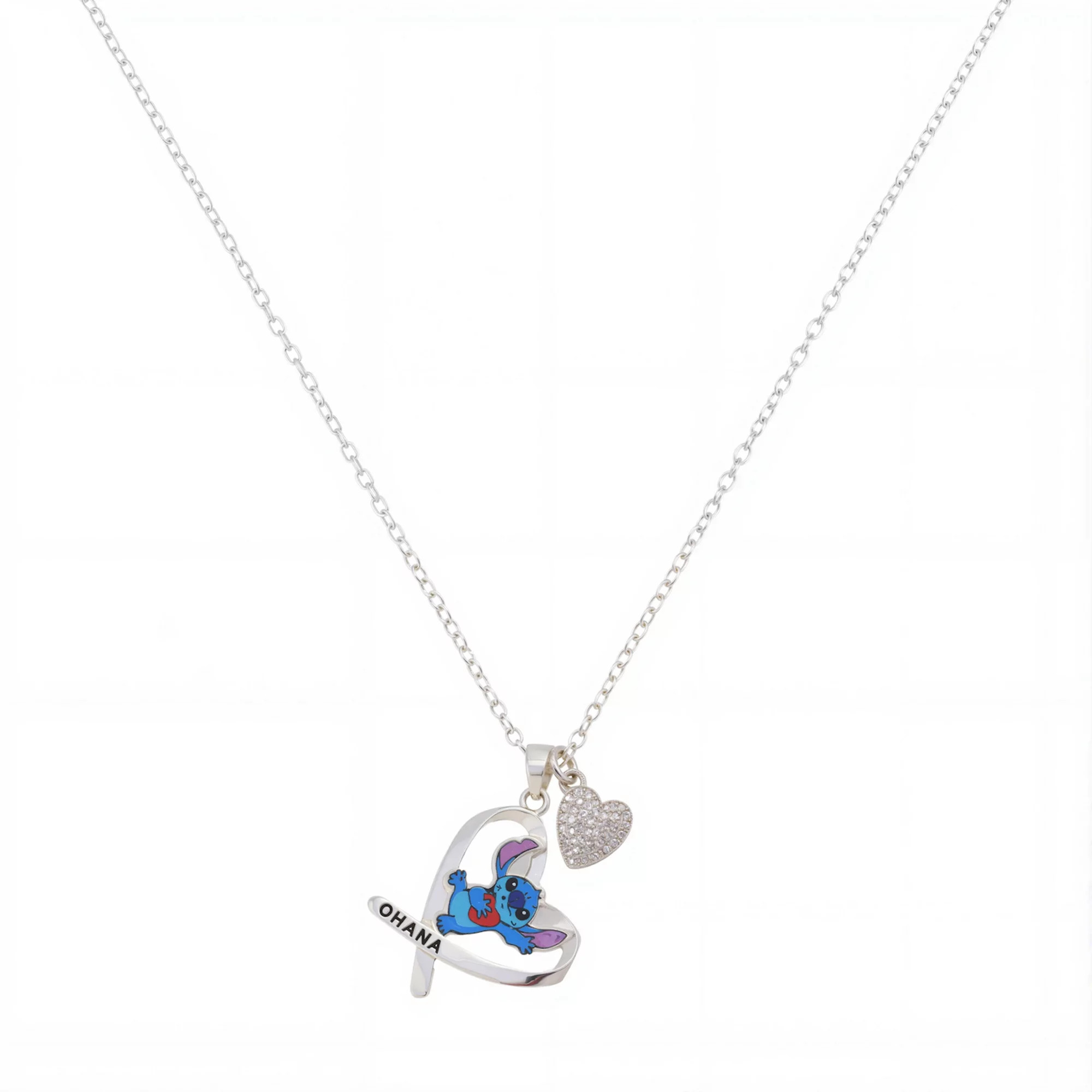 Disney's Lilo & Stitch Fine Silver Plated Open Heart Cubic Zirconia Pendant Necklace | Kohl's