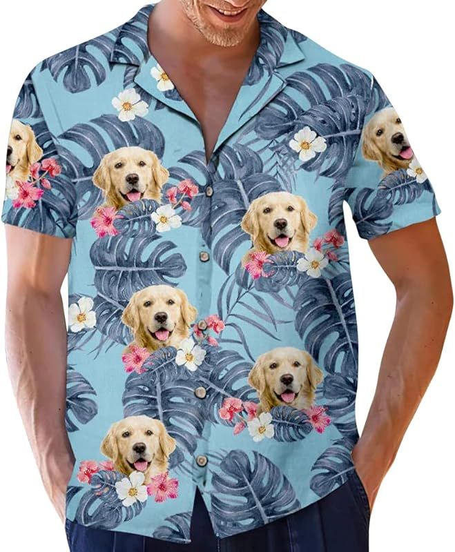 Custom Hawaiian Shirt with Faces, Tropical Floral Shirt Short Sleeve Button Down Beach Shirt, Cus... | Amazon (US)