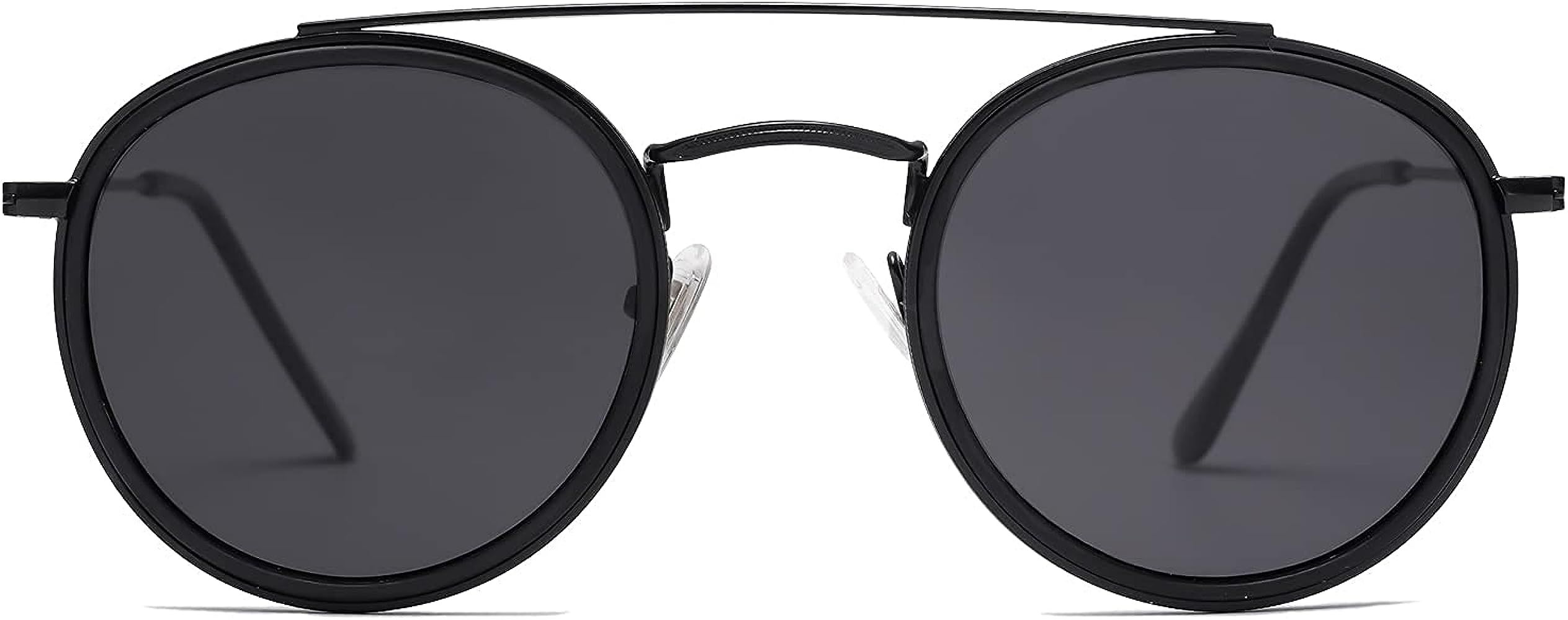 SOJOS Small Retro Round Polarized Sunglasses UV400 Double Bridge Sunnies SUNSET SJ1104 | Amazon (US)