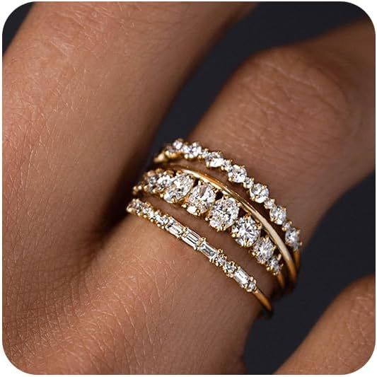 TOBENY Stackable Gold Rings for Women Non Tarnish Dainty 14K Gold Plated Stacking Cubic Zirconia ... | Amazon (US)