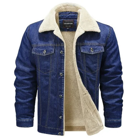 HOW'ON Men's Thicken Warm Sherpa Lined Denim Jacket Casual Button Jean Trucker Jackets Coat Blue S | Walmart (US)