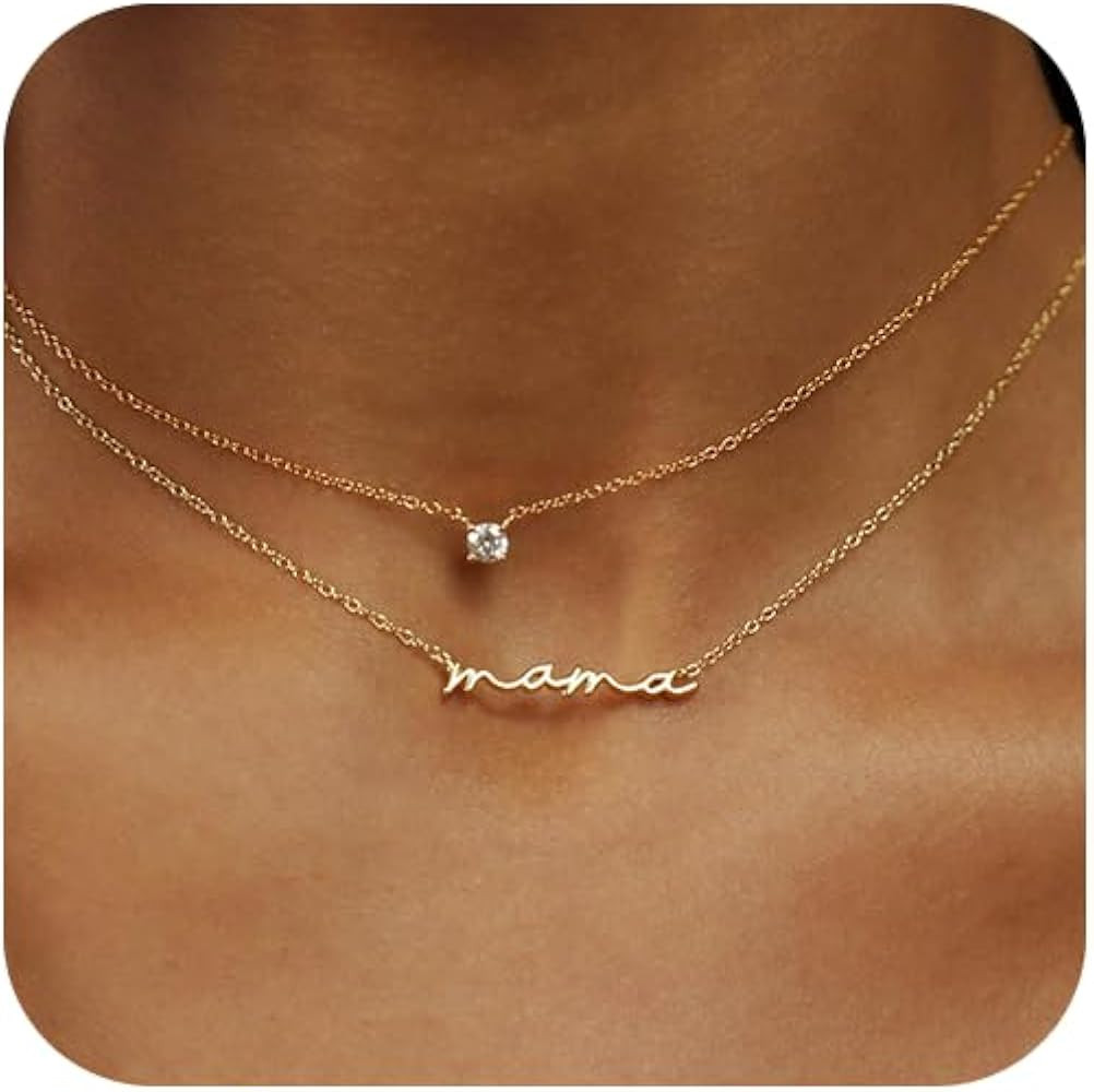 BMMYE Mama Necklace for Women, 14k Gold Plated and Silver Pendent Cubic Zirconia Chain Necklaces ... | Amazon (US)