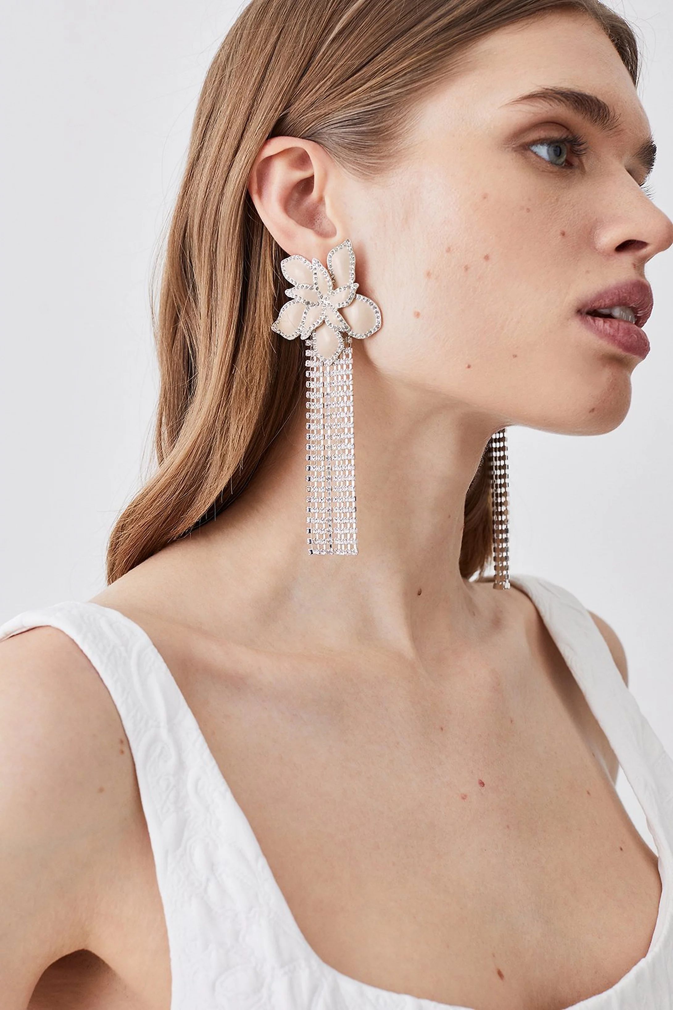 Flower Statement Diamante Drop Earrings | Karen Millen US