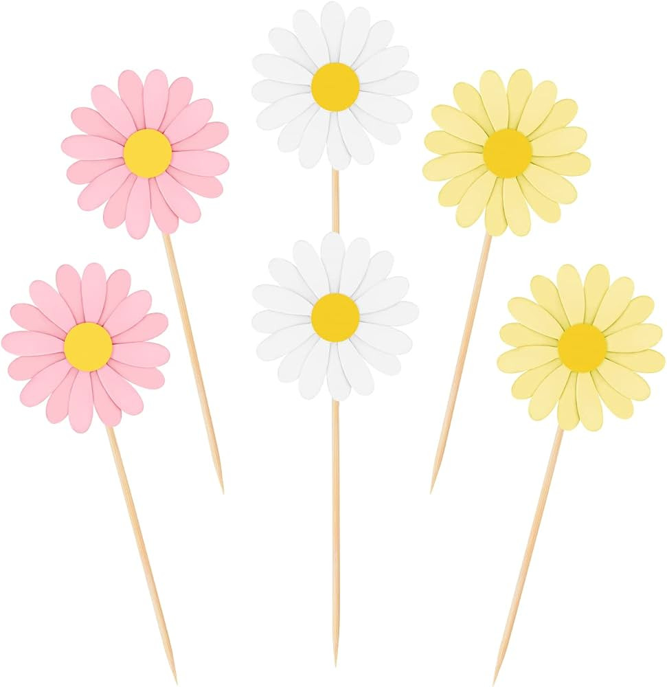 36 Pcs Daisy Cupcake Toppers, Pink Flower Cake Topper, Daisy Cake Decorations Toothpicks Chrysant... | Amazon (US)