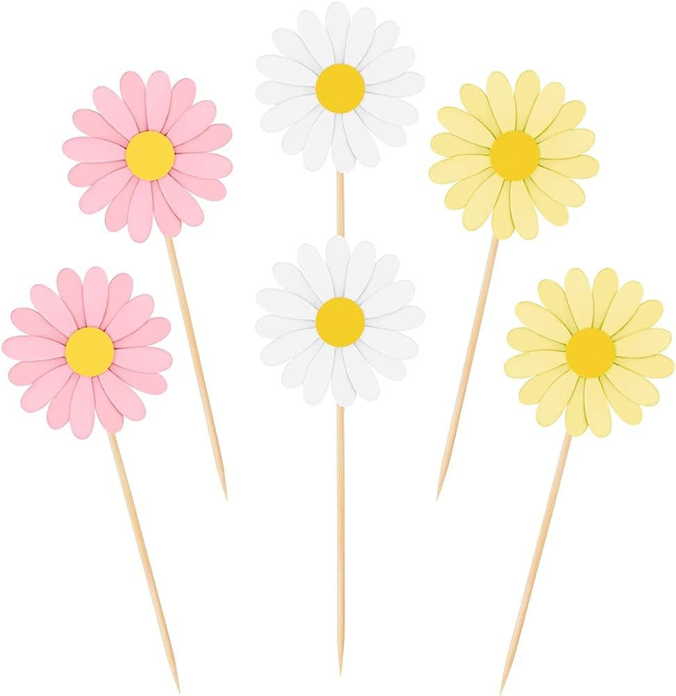 36 Pcs Daisy Cupcake Toppers, Pink Flower Cake Topper, Daisy Cake Decorations Toothpicks Chrysant... | Amazon (US)