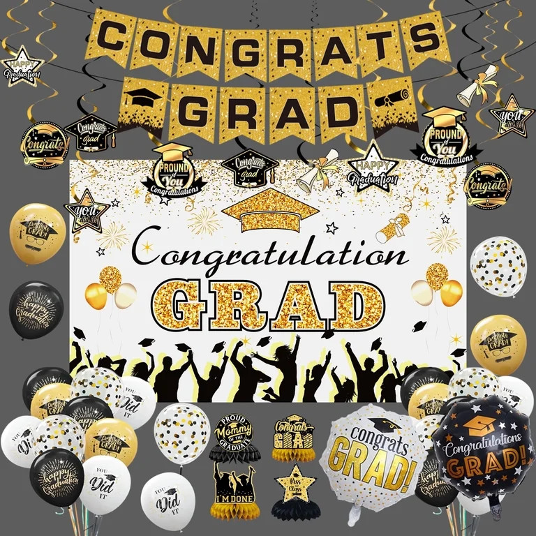 KiddiTouch Graduation Decorations Class of 2026 Gold Themed Backdrop Banner, Supplies for Graduat... | Walmart (US)