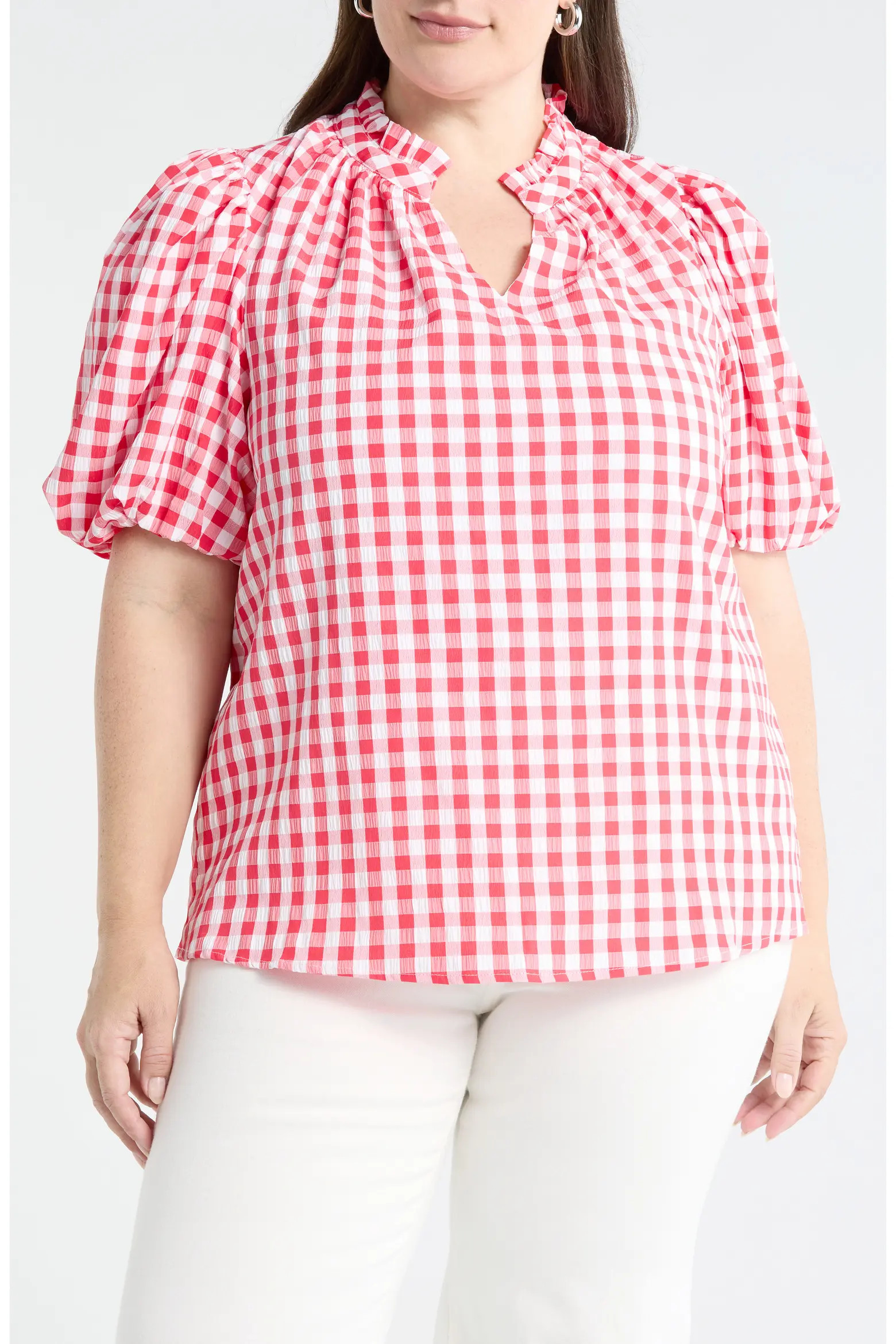 Ginham Ruffle Neck Top (Women) | Nordstrom | Nordstrom