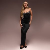 Contrast Lace Detail Strappy Maxi Dress In Black, Women's Size UK Small S | EGO (UK)