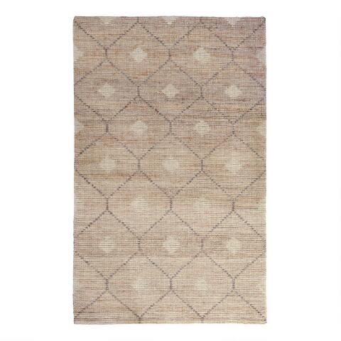 Tan and Gray Lattice Jute and Wool Rustica Area Rug | World Market