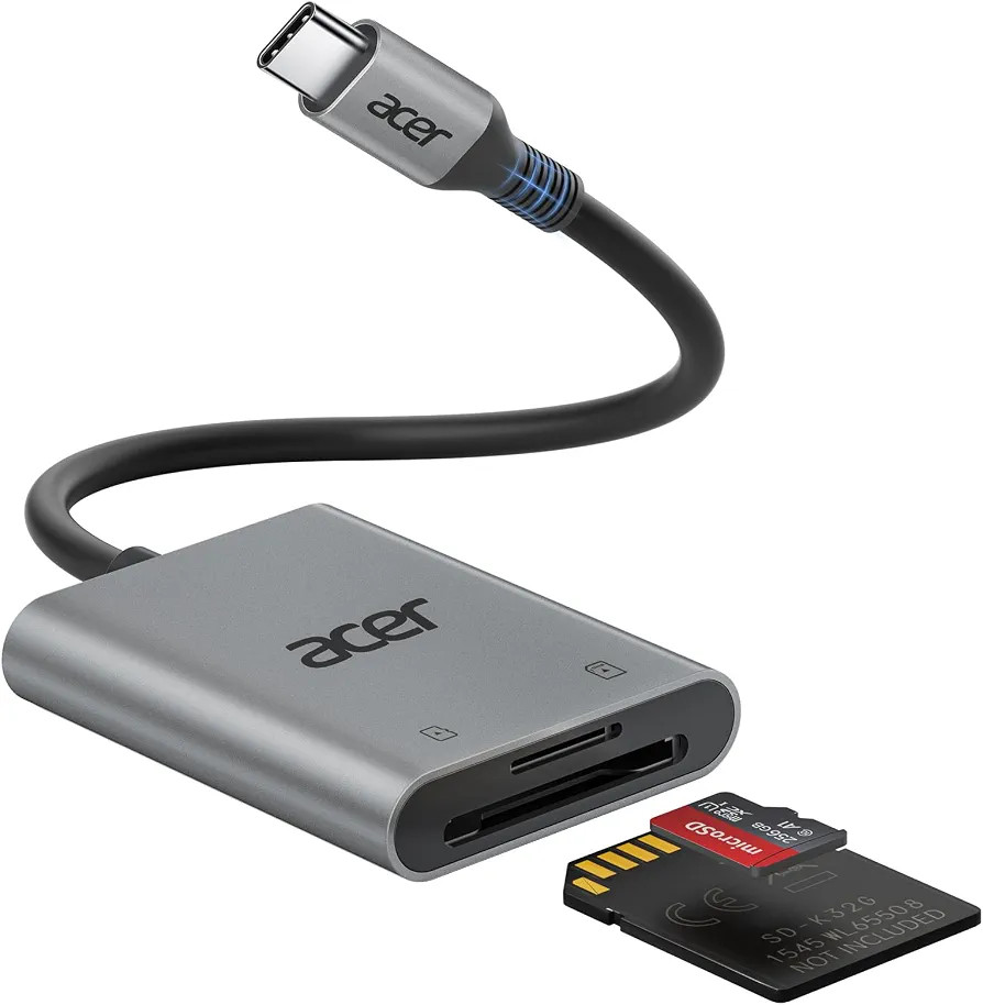 Acer SD Card Reader USB C, Dual Slots Type C to Memory Card Reader, Aluminum Micro SD Card Camera... | Amazon (US)