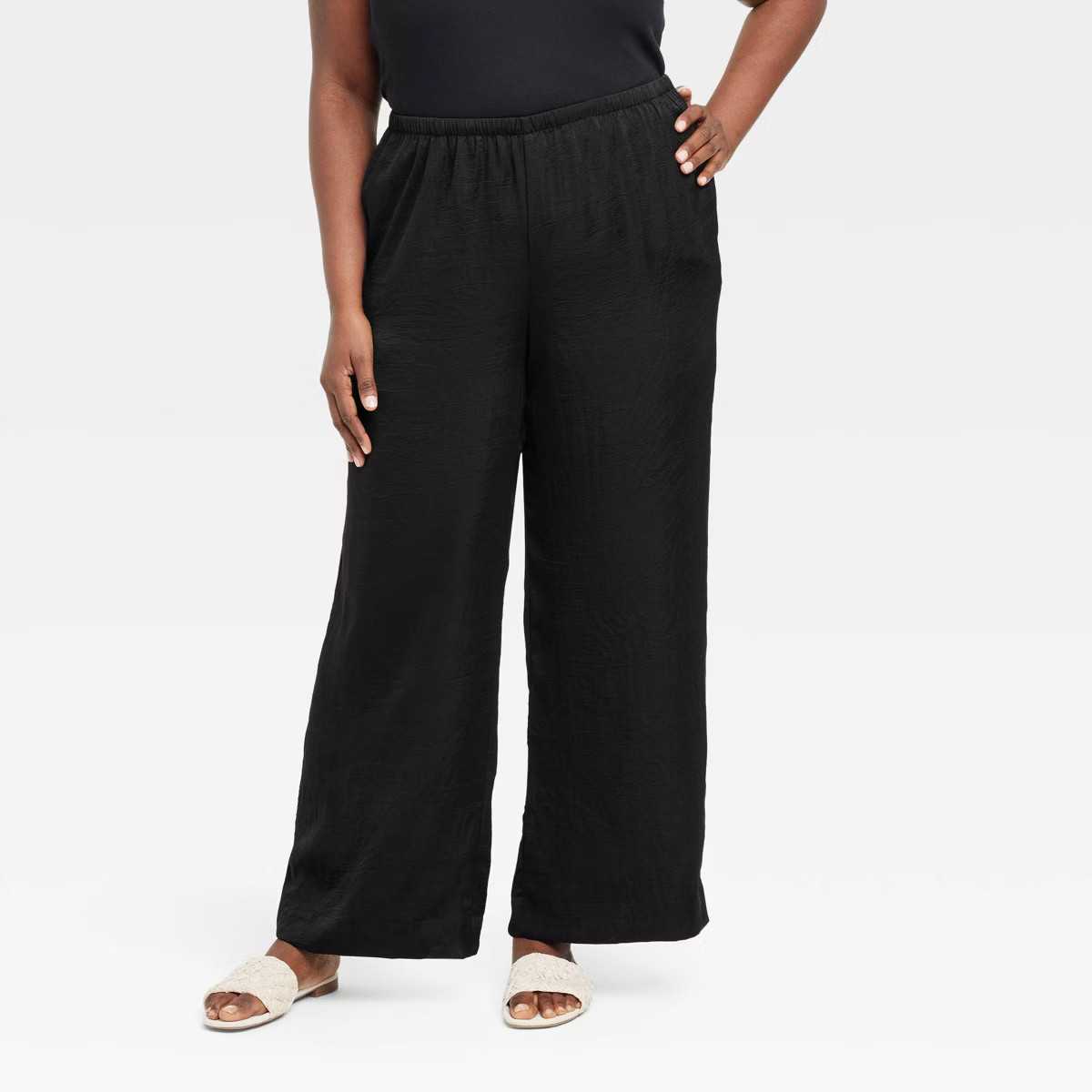 Women's Mid-Rise Straight Leg Crinkle Satin Pull-On Pants - A New Day™ | Target