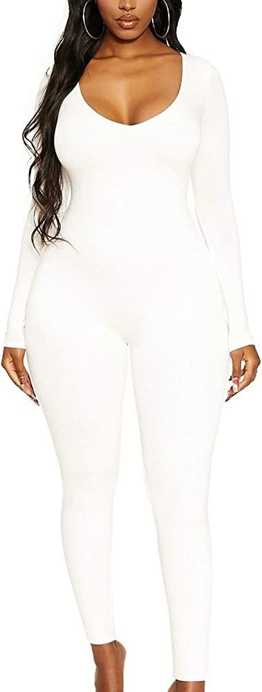 Mulisky Women's Sexy Long Sleeve Bodycon Jumpsuit Rompers One Piece Outfits | Amazon (US)