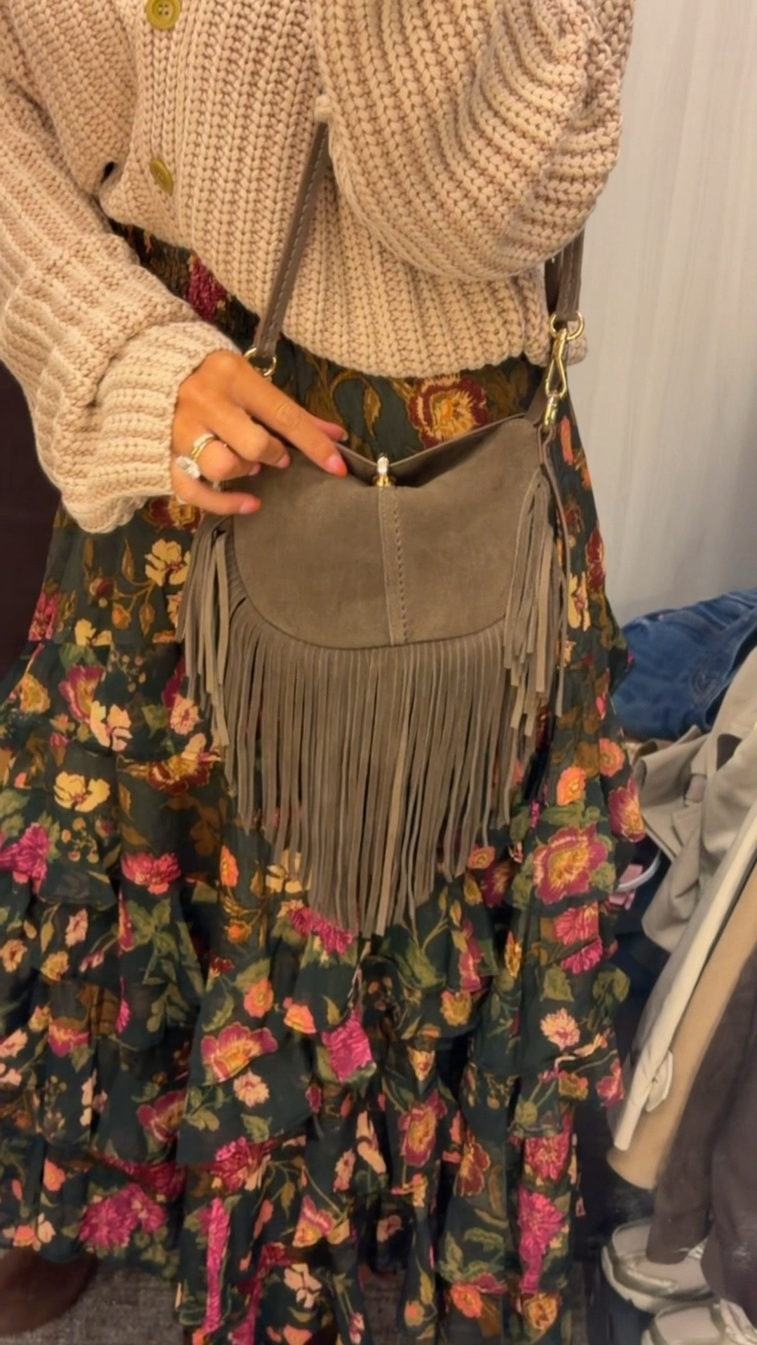 This fringe bag is so so cute! 
Sweater small 
Skirt small

#LTKootd