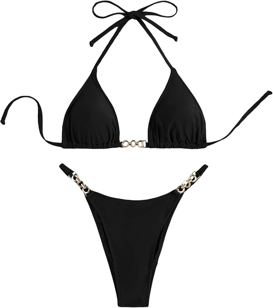 SHENHE Women's Sexy Bikini Sets Ring Triangle Tie Bathing Suits 2 Piece Swimsuits | Amazon (US)