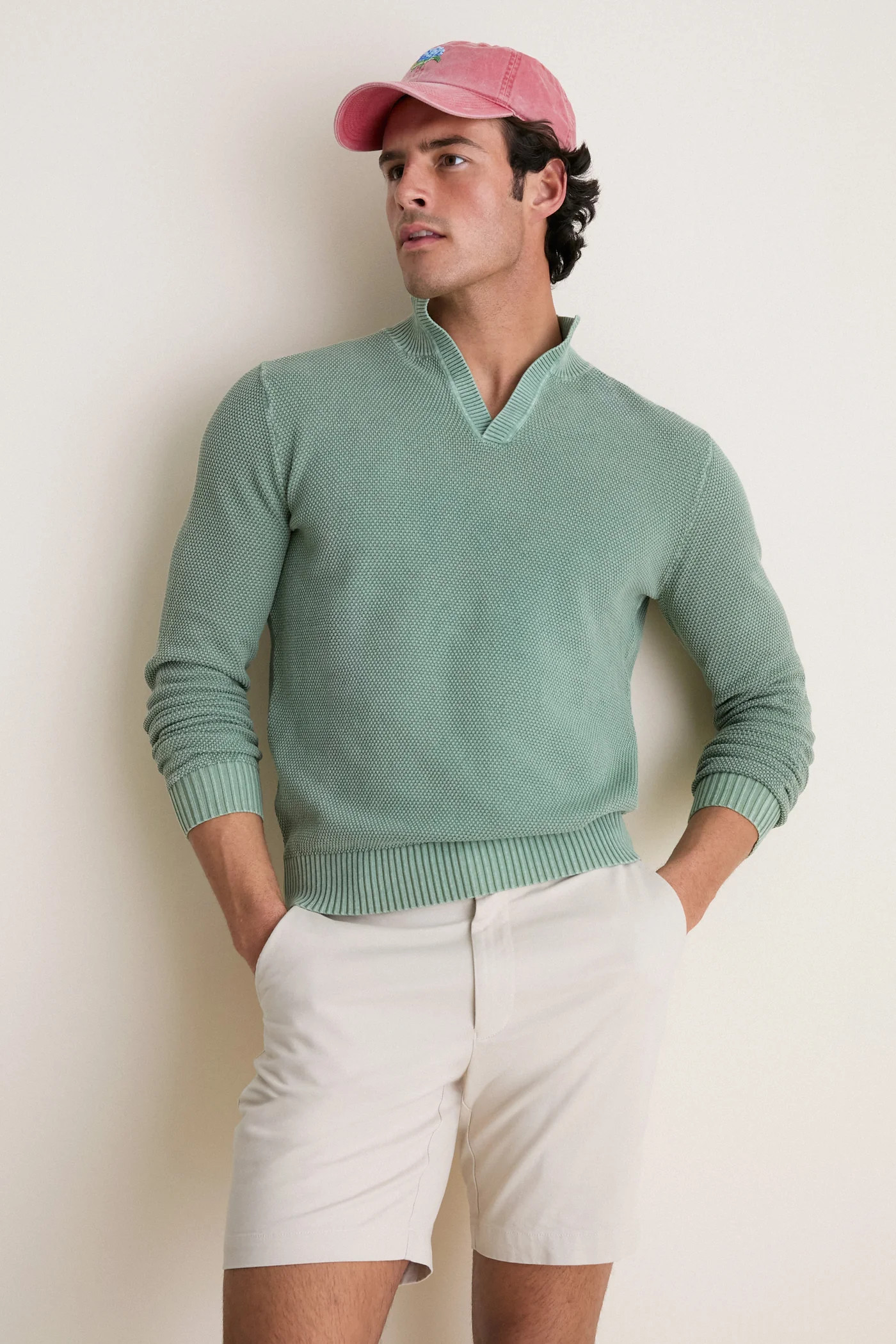 Moss Birdseye Cotton Split-Neck Sweater | Tuckernuck (US)