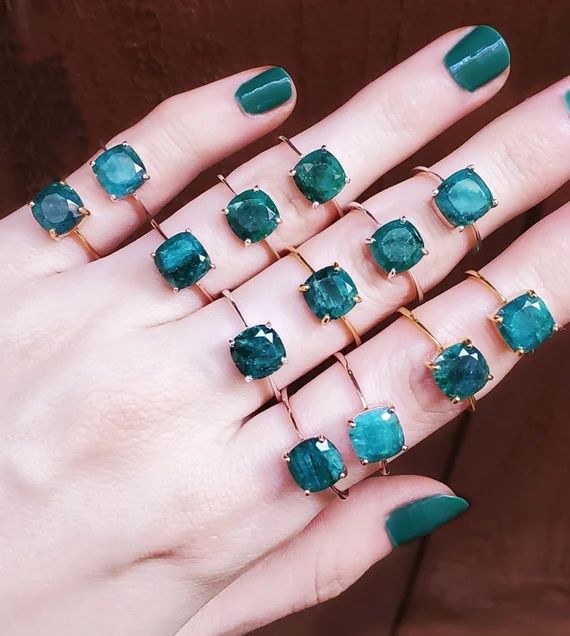 Emerald ring, raw natural emerald ring, emerald ring for women, emerald stacking ring, unique vin... | Etsy (US)
