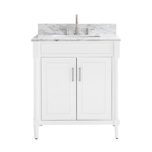 allen + roth Perrella 31-in White Single Sink Bathroom Vanity with Carrera White Natural Marble T... | Lowe's
