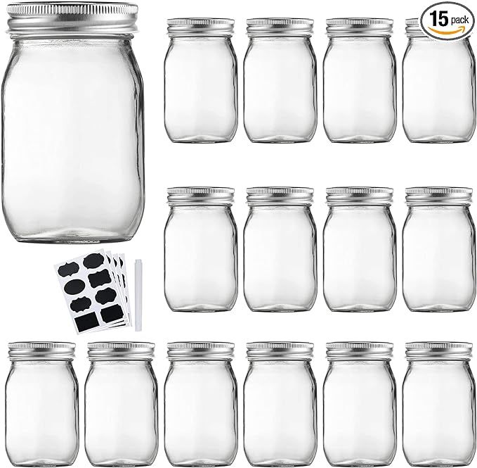 Accguan 16oz Glass Mason Jars with Regular Airtight Lids Ideal for Jam,Honey,Shower/Wedding Favor... | Amazon (US)