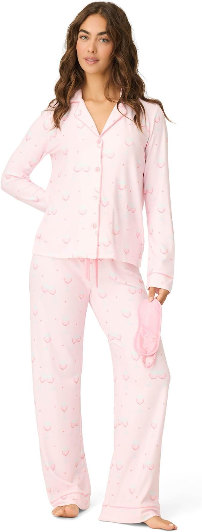 PJ Salvage Womens Happy Hour Long-Sleeve Top and Bottom 3-Piece Jersey Knit Pajama Set | Amazon (US)