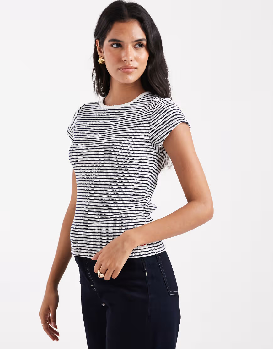 Levi's waffle cap sleeve t-shirt in stripe-Multi | ASOS (Global)