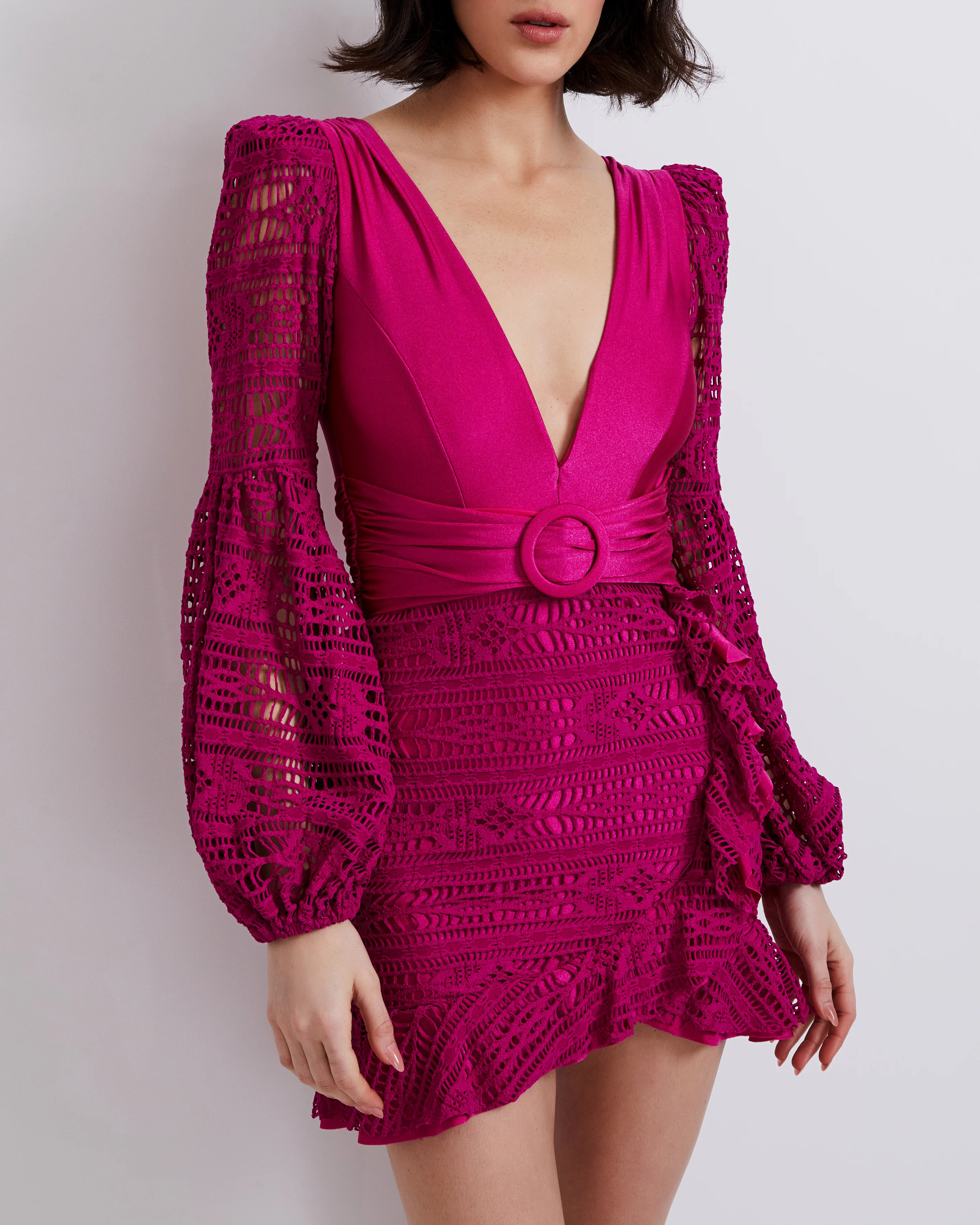 Crochet Plunge Mini Dress | PatBO