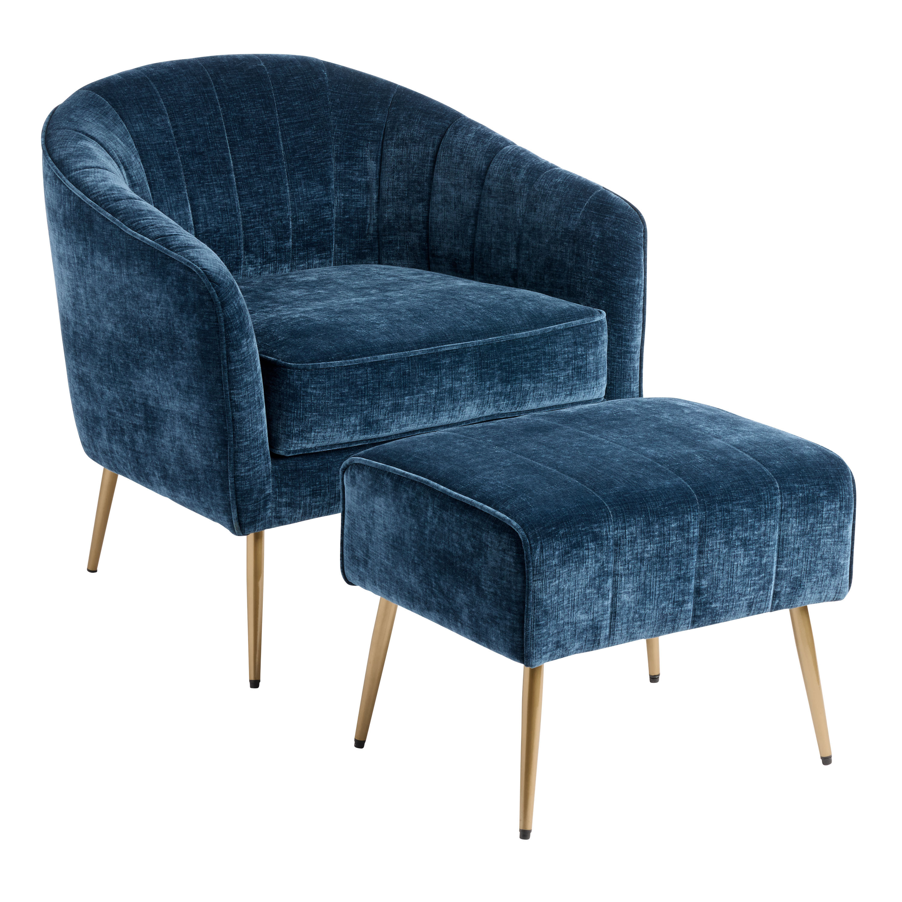 Orella Blue Crushed Velvet Tufted Chair and Ottoman Set | World Market