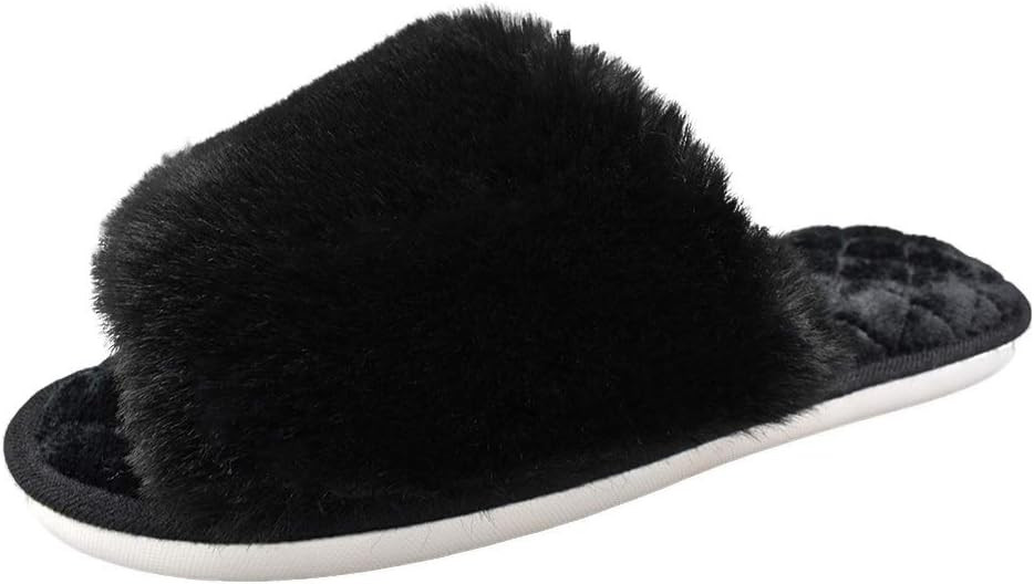 HUMIWA Women's Fuzzy Fur Flat Slippers Soft Open Toe House Slippers Memory Foam Sandals Slides Ho... | Amazon (US)