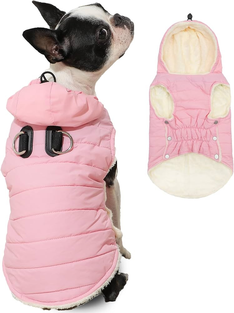 Fleece Lining Dog Hoodie with Harness Built in,Extra Warm Small Dog Jacket in Winter Puppy Coats ... | Amazon (US)