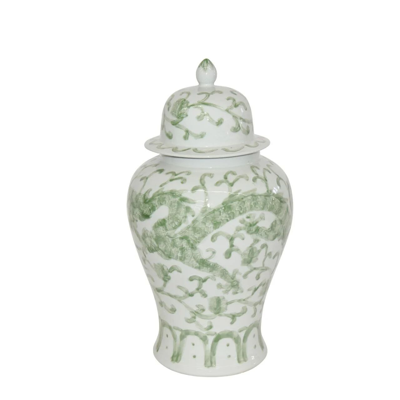 Dragon Lotus Temple Jar Celadon in Two Sizes | Burke Decor