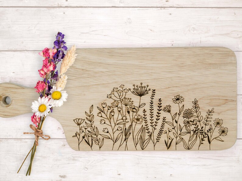 Wildflower Engraved Cutting Board Cottagecore Decor Charcuterie Board Kitchen Cutting Board Flora... | Etsy (US)
