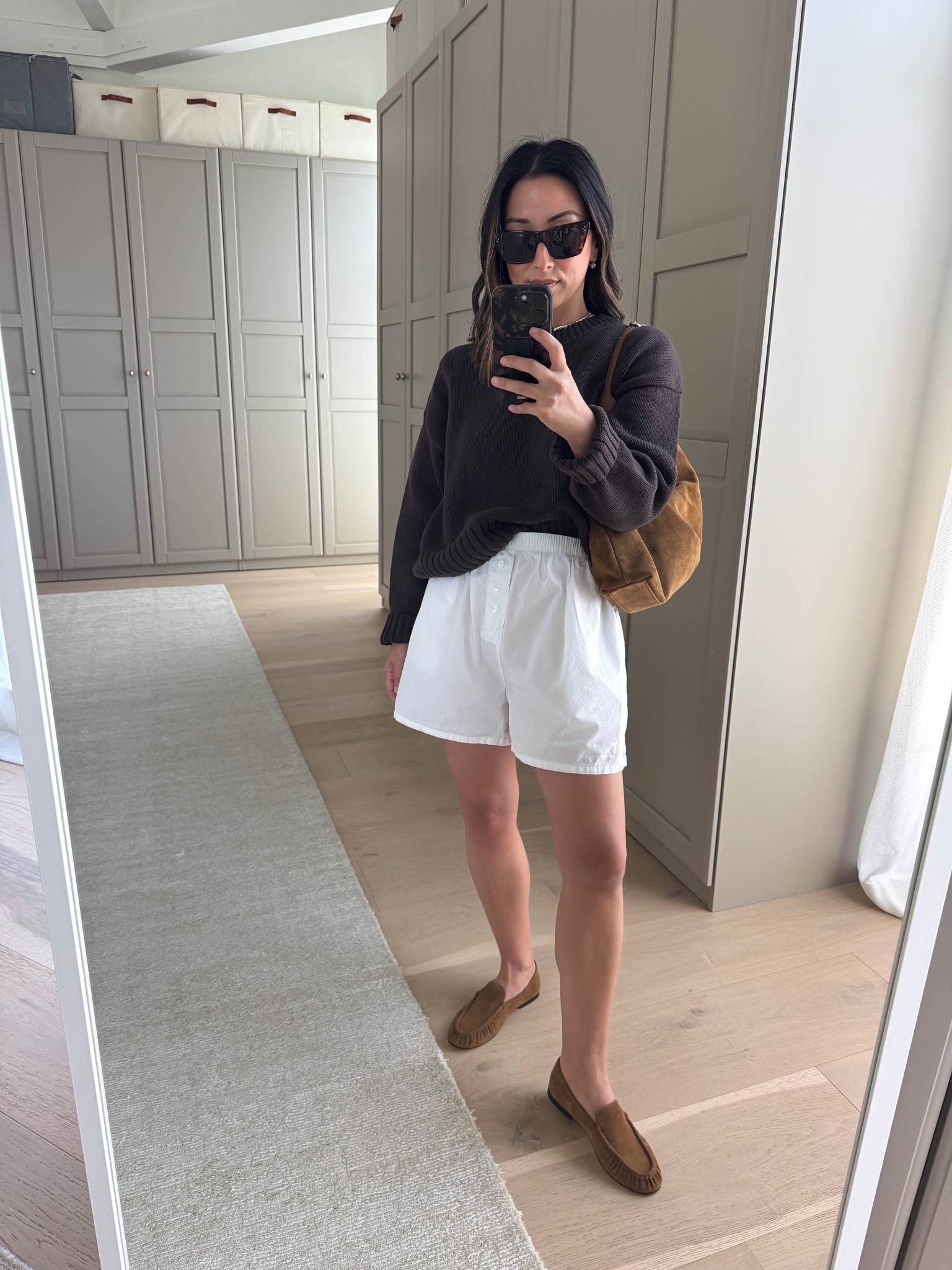 Chestnut bag + loafers is such a good combo for transitioning into fall. Such an easy way to make a simple outfit feel a little more pulled together.

Gap sweater petite small 
Everlane tee medium 
Donni boxer shorts medium 
Vince loafers 5 
Liffner shoulder bag (old) - the Madewell one I linked is identical
Dorsey James necklace 15”

#LTKootd #LTKmomlife #LTKPetite