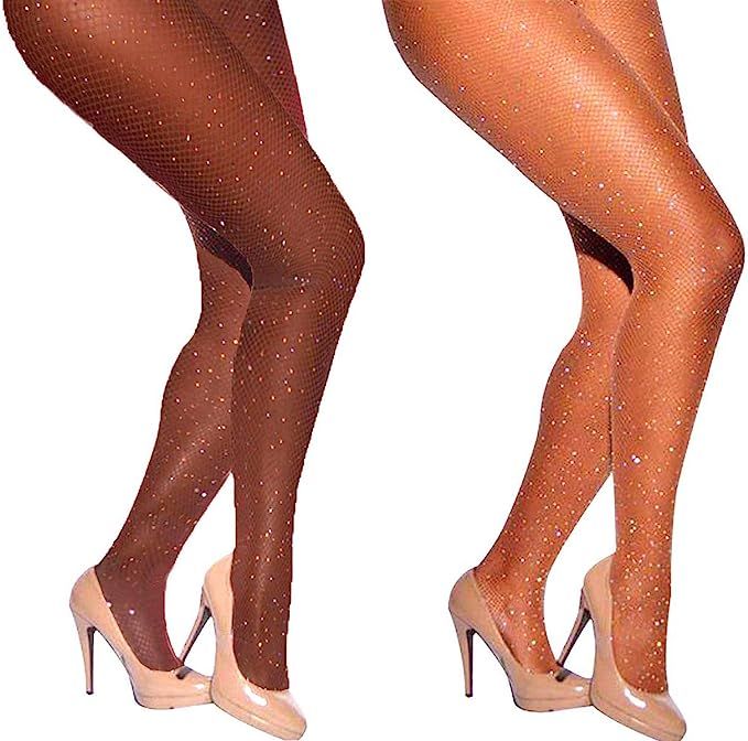 DancMolly Sparkle Rhinestone Fishnet Stockings Crystal High Waist Mesh Hollow Out Pantyhose for W... | Amazon (US)