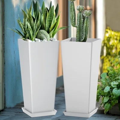 24'' H Planters, Large Tall Planters with Saucers, Large Planters for Outdoor Indoor Plants | Wayfair North America