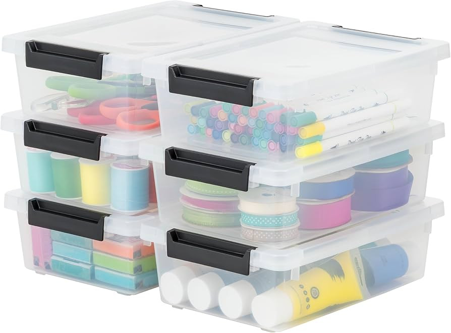 IRIS USA Storage Bins with Lids |Made in USA| 2 Qt - (6-Pack) - Clear/Black     Sensory Craft Org... | Amazon (US)