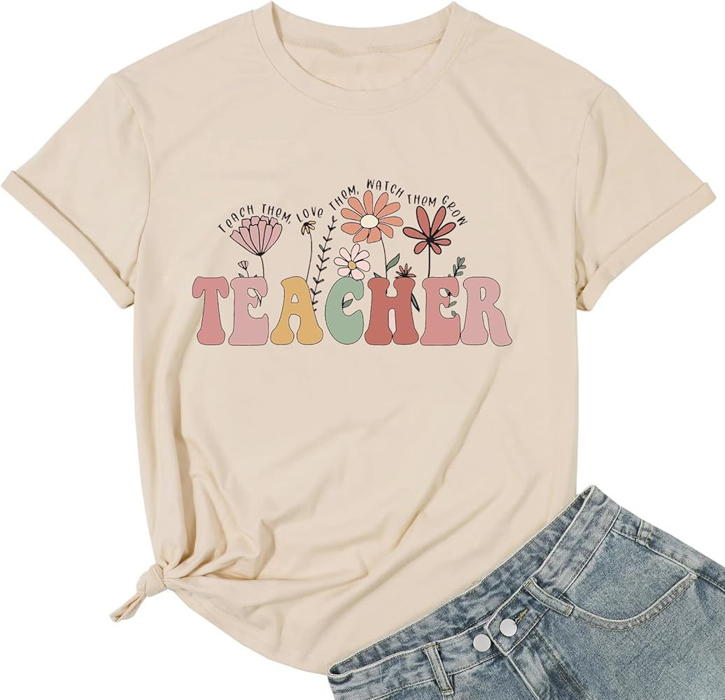 Women Flower Teacher Shirt Back to School Teaching Kindergarten Teacher Life Shirt Inspirational ... | Amazon (US)