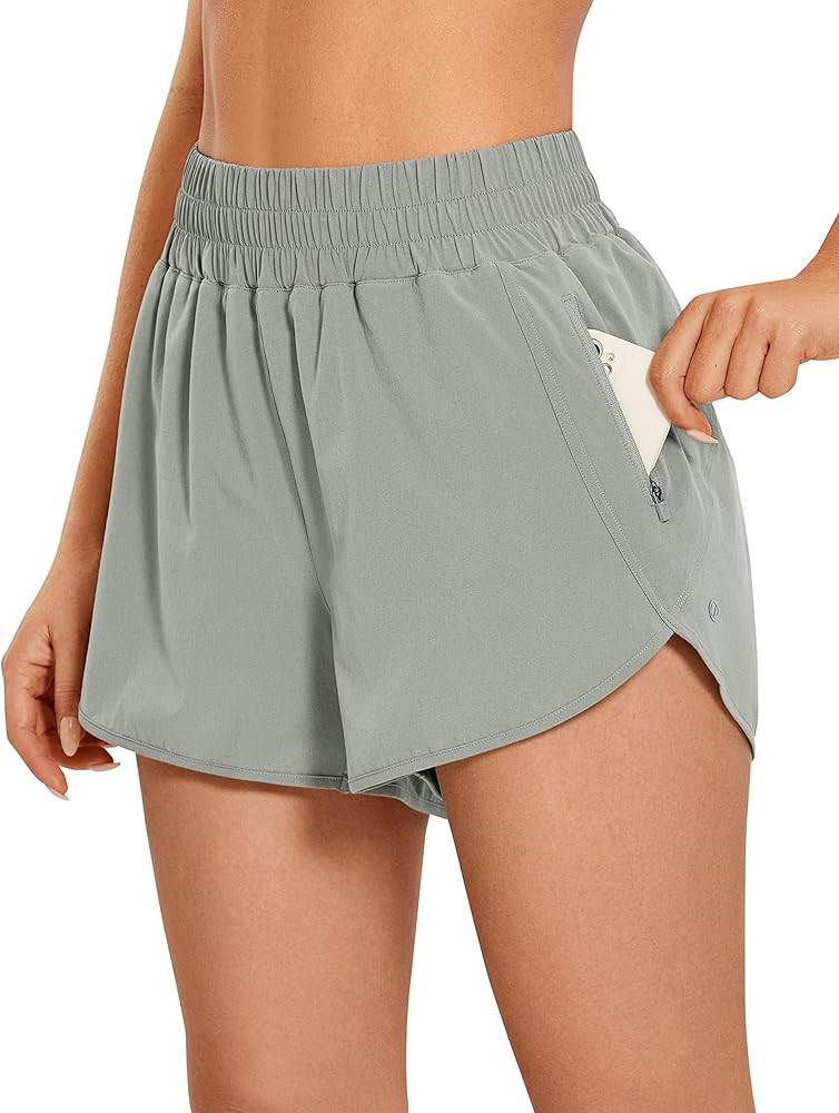 CRZ YOGA Women's High Waisted Running Shorts Mesh Liner - 3'' Dolphin Quick Dry Athletic Gym Trac... | Amazon (US)