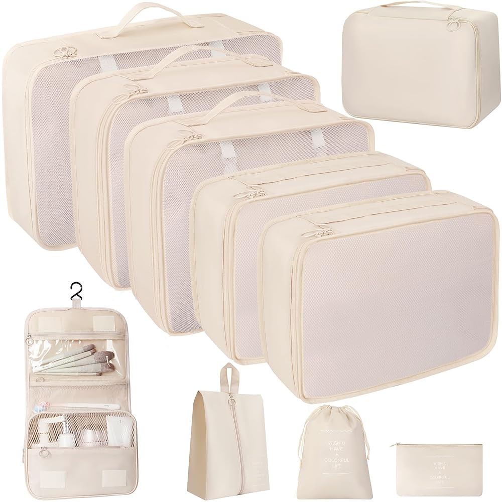 Amazon.com | 10 Pcs Set Packing Cubes For Travel Expandable Packing Organizers Luggage Organizers... | Amazon (US)