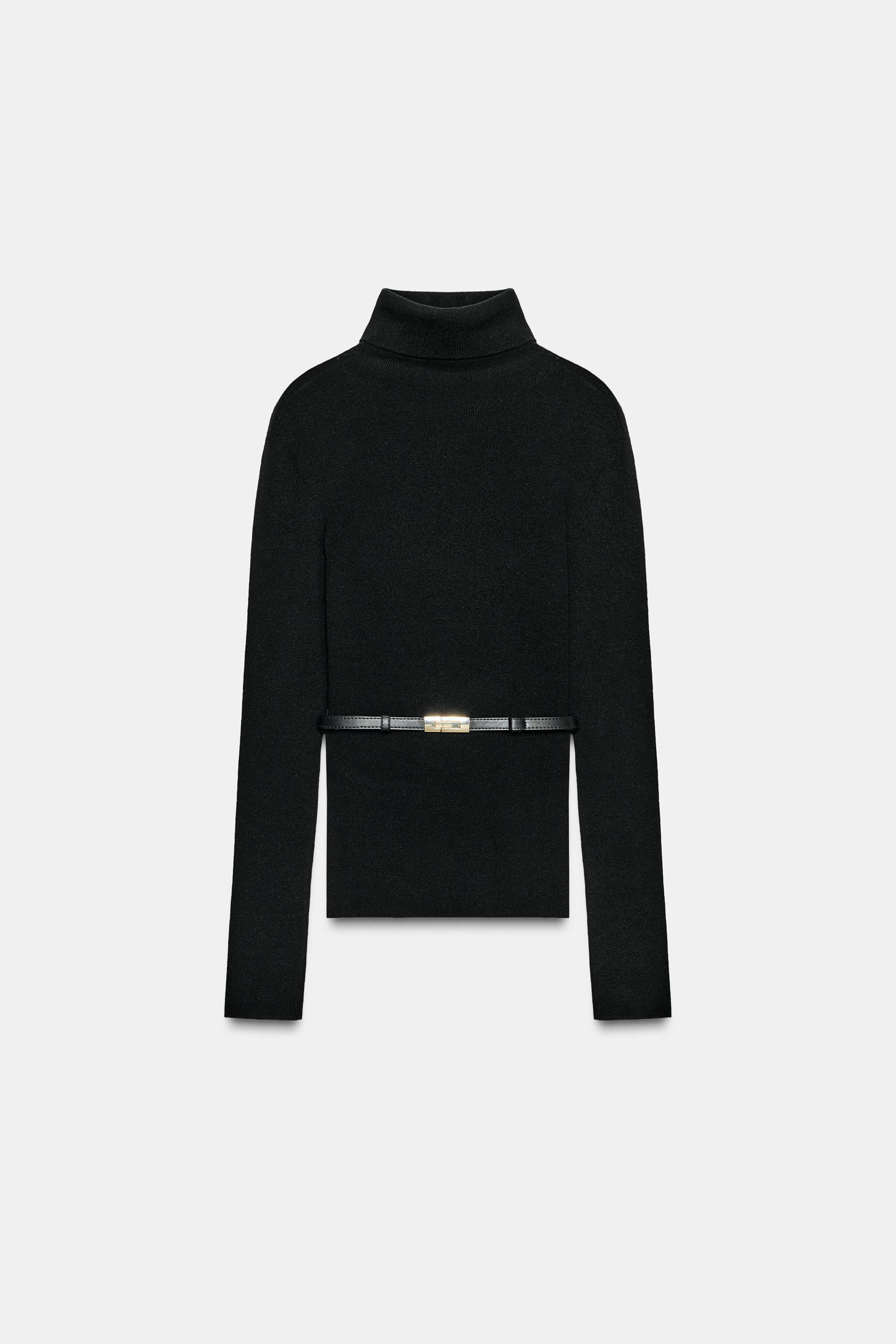 100% WOOL HIGH COLLAR BELTED JUMPER | Zara US