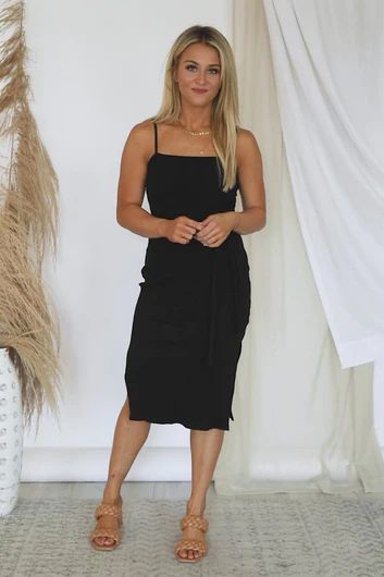 Feeling Alive Black Square Neck Ribbed Midi Dress | The Pink Lily Boutique